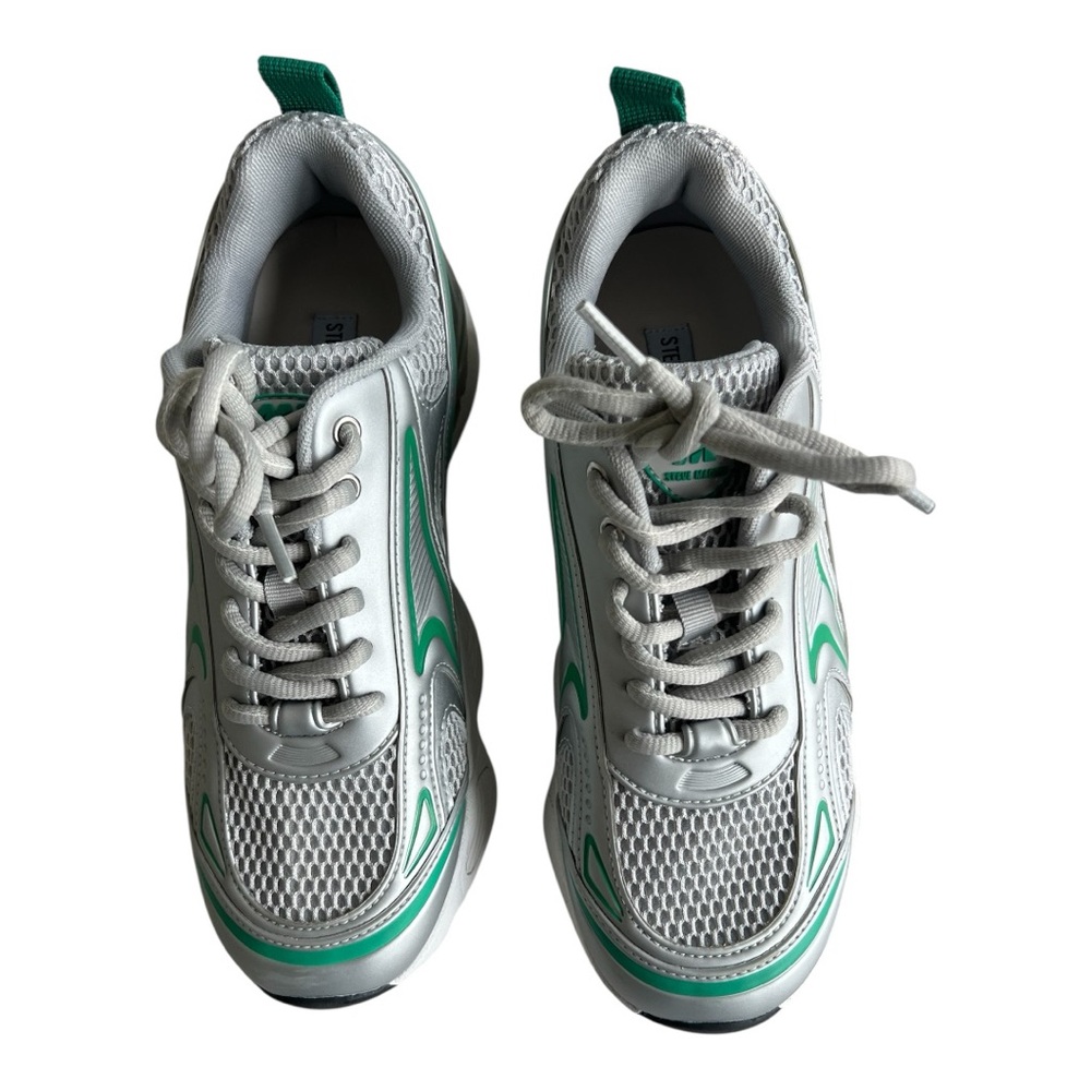 Steve Madden Women's Grey Speedster-e Trainers White and Green Sneakers Size 9.